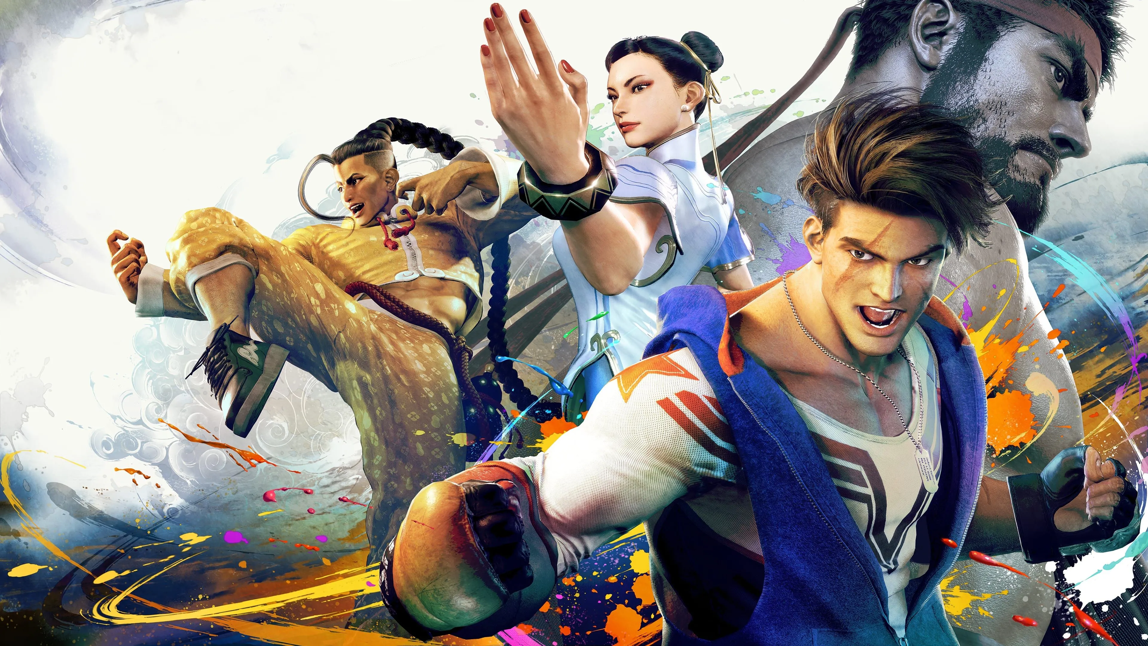 Nhân vật từ Street Fighter 6 với phông nền là một con phố