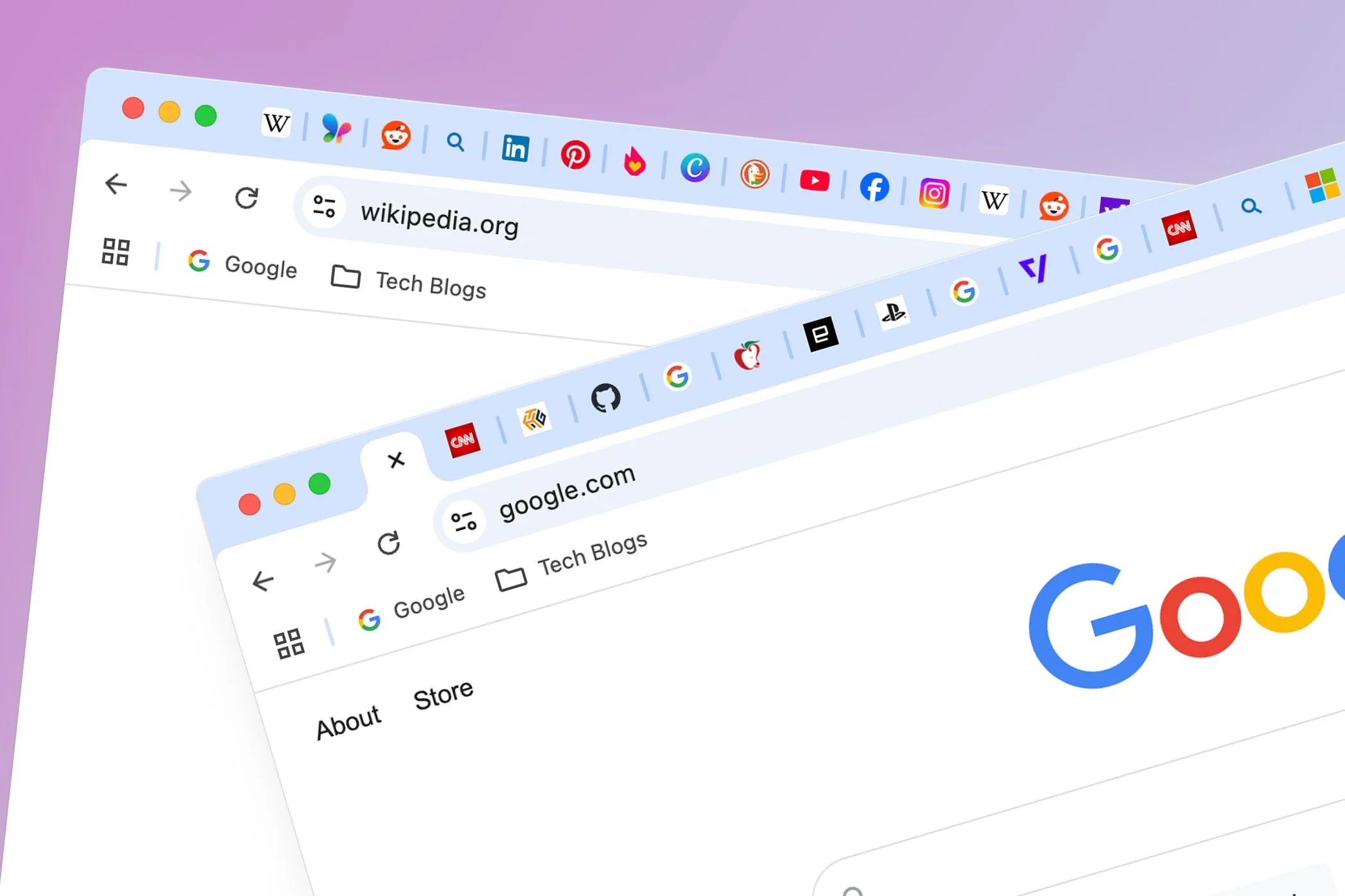 Nhiều cửa sổ Chrome với các nhóm tab đang mở.