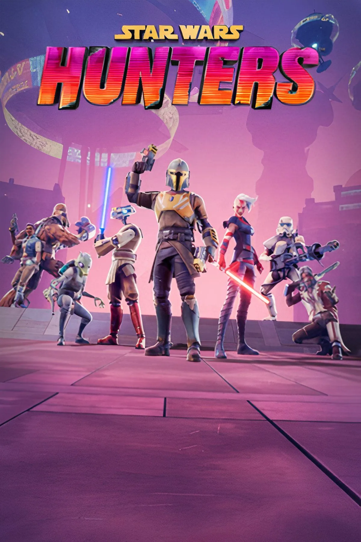 Nhóm các nhân vật trong Star Wars: Hunters đang chiến đấu trên một bản đồ lấy cảm hứng từ vũ trụ Star Wars