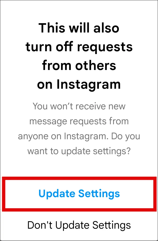 Nút 'Cập nhật cài đặt' để lưu thay đổi về quyền riêng tư tin nhắn trên Instagram