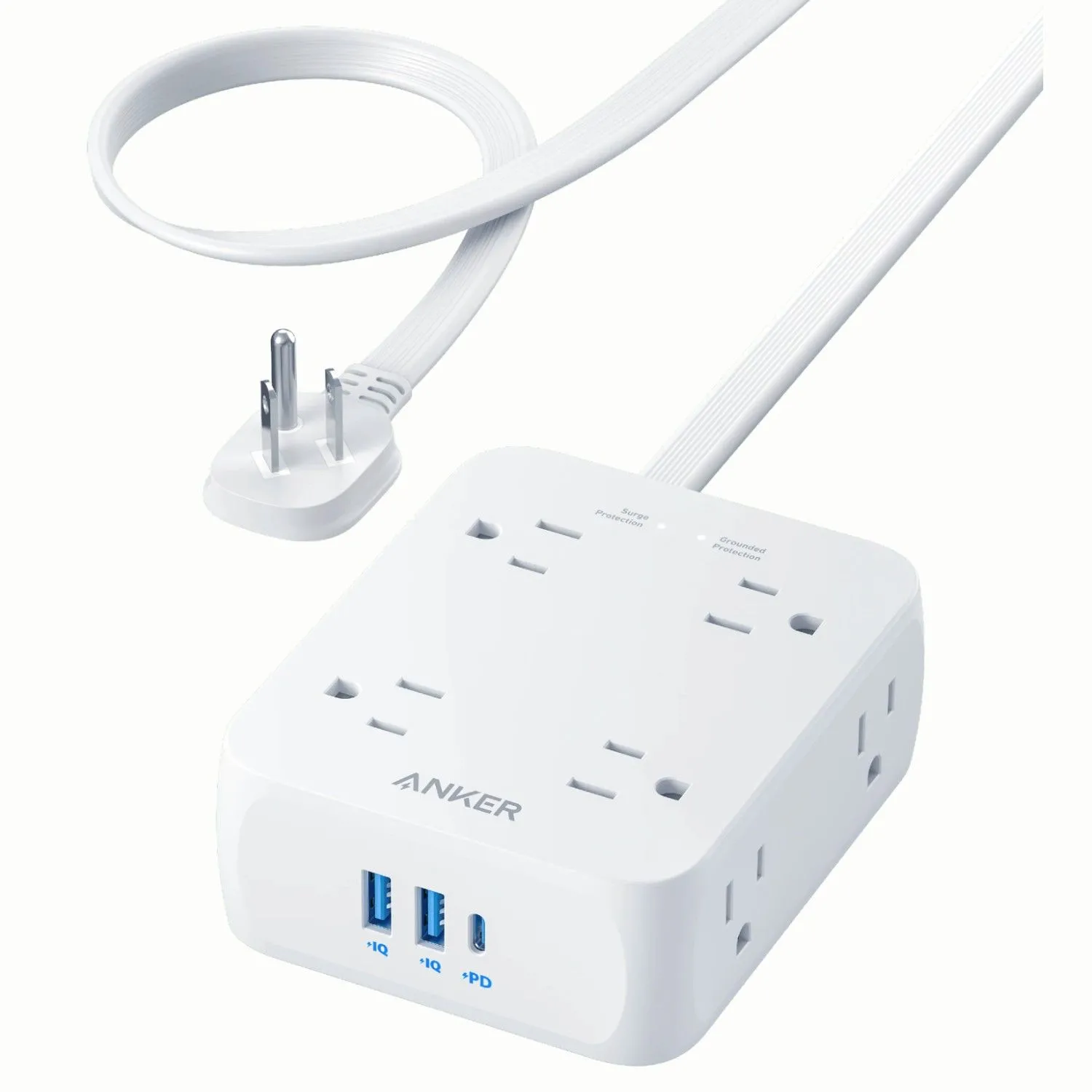 Ổ cắm điện USB Anker 341 trên nền trắng với các cổng đa dạng