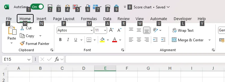 Phím tắt Alt hiển thị trên các tab của giao diện Microsoft Excel