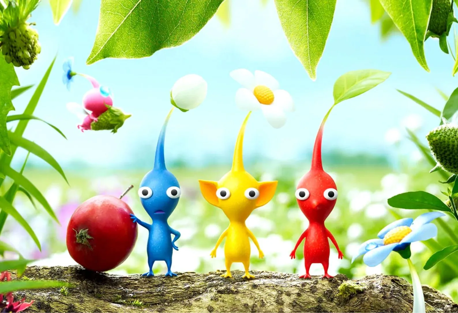 Pikmin đứng trên cành cây trong bối cảnh tự nhiên, tượng trưng cho tiềm năng mở rộng của series Pikmin.