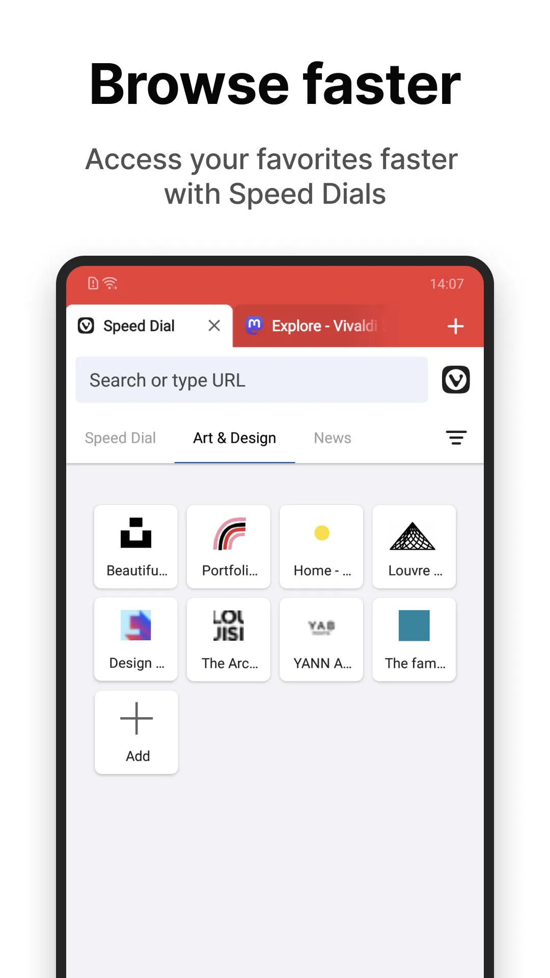 Quảng cáo ứng dụng Vivaldi Browser trên điện thoại Android, nổi bật các tính năng tùy chỉnh.