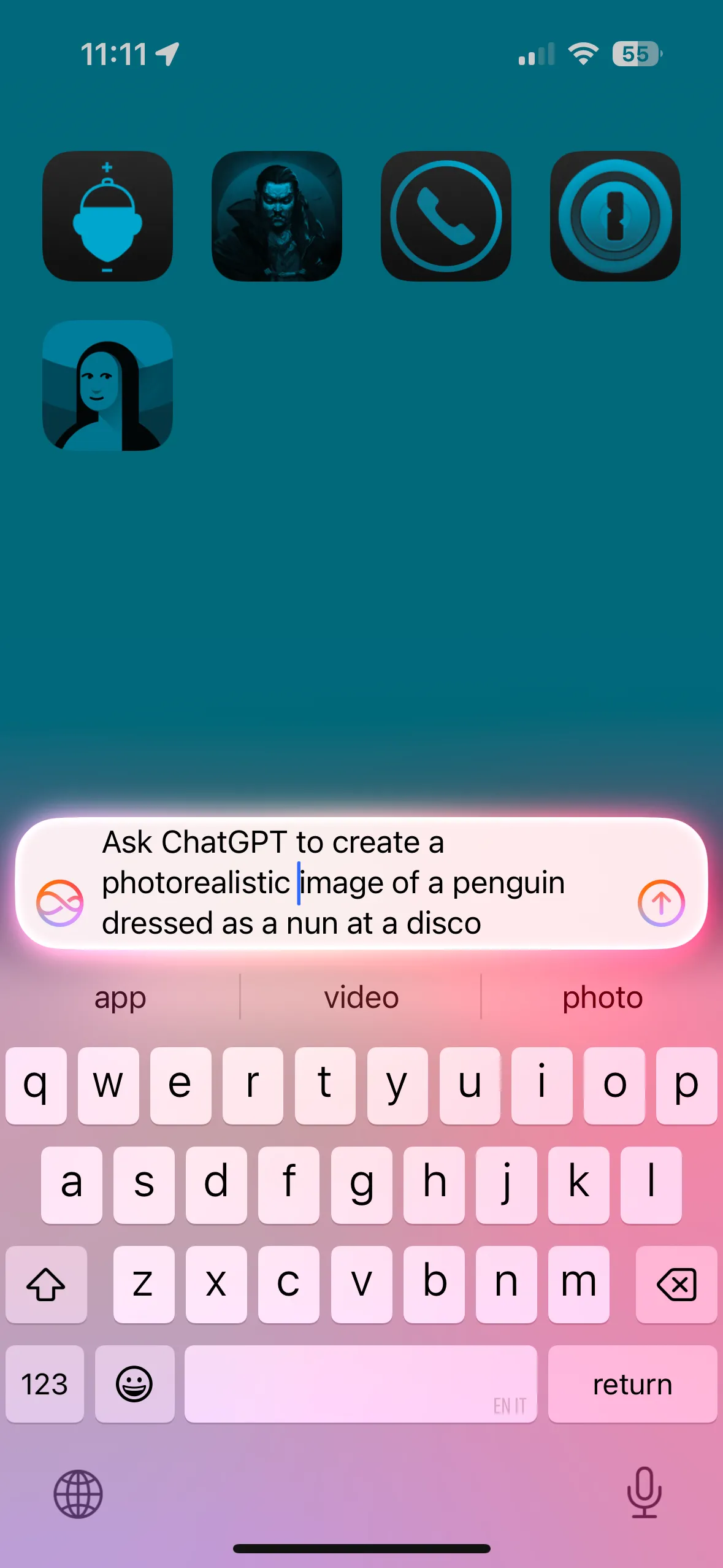 Siri gửi yêu cầu ChatGPT tạo hình ảnh chim cánh cụt chân thực trong trang phục nữ tu tại vũ trường.