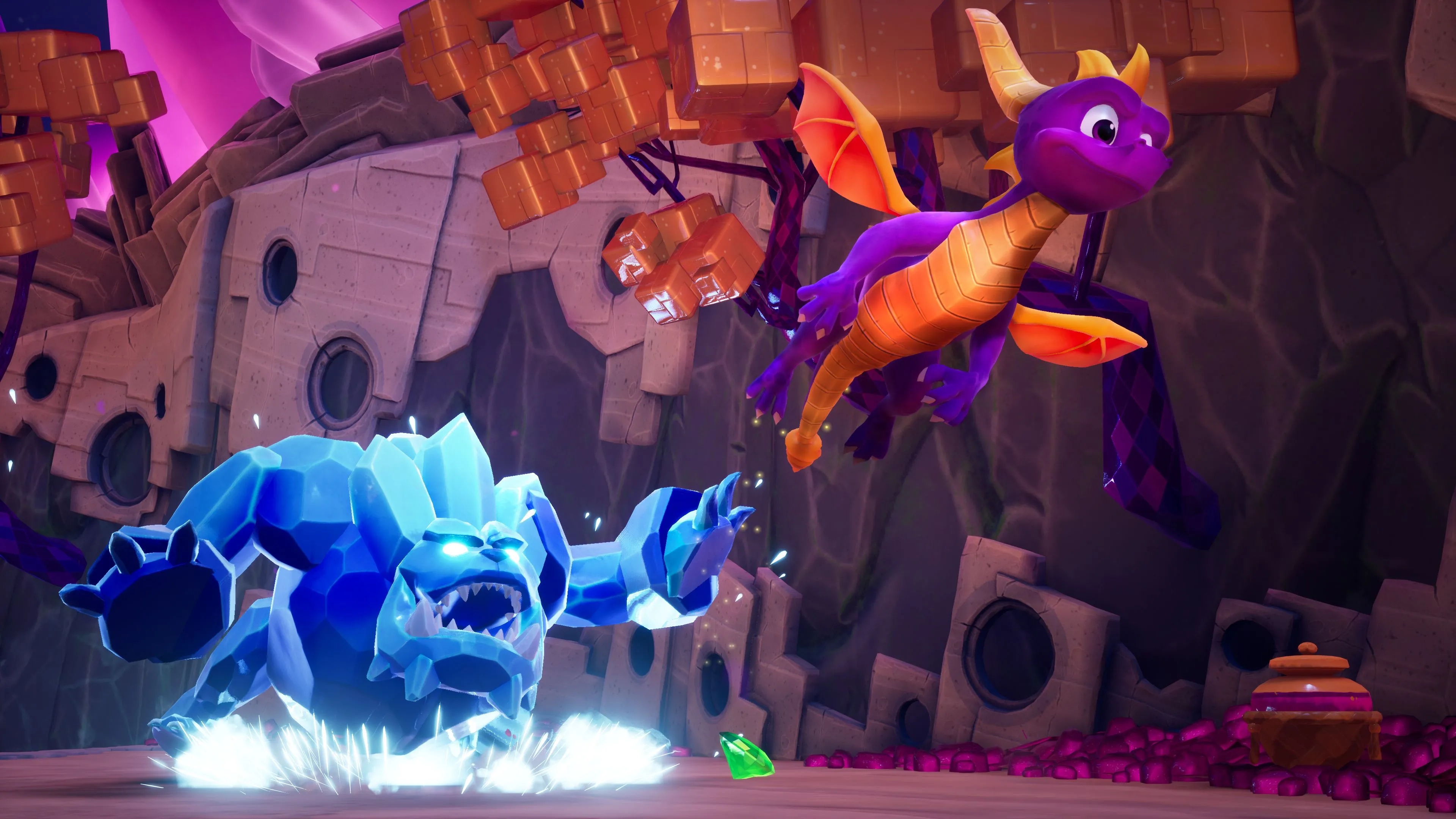 Spyro đang bay xa khỏi kẻ thù trong Spyro Reignited Trilogy, bản remake của loạt game kinh điển.