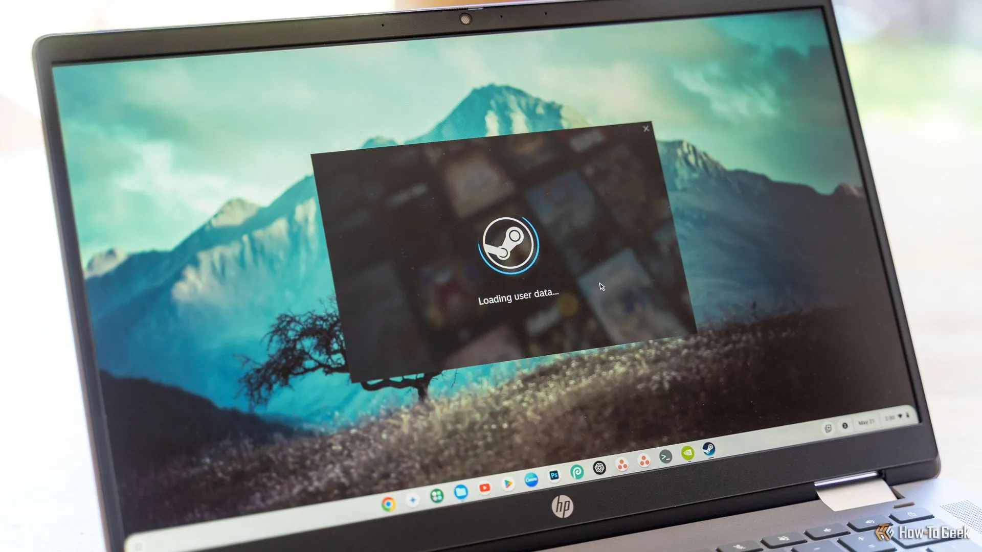 Steam for ChromeOS đang khởi chạy trên màn hình Chromebook.