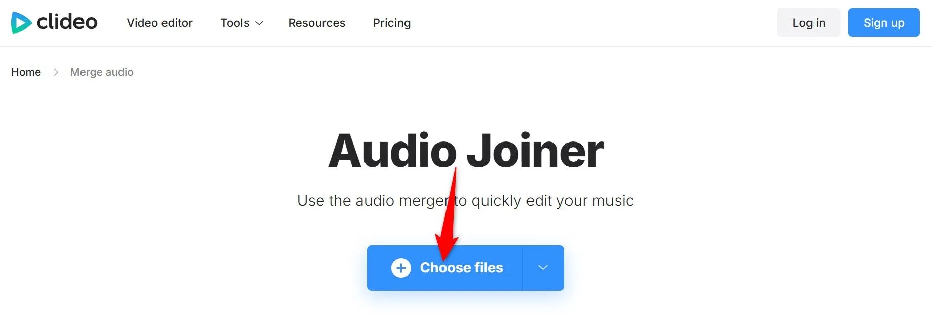 Tải lên nhiều file âm thanh để ghép nối trên Clideo.com