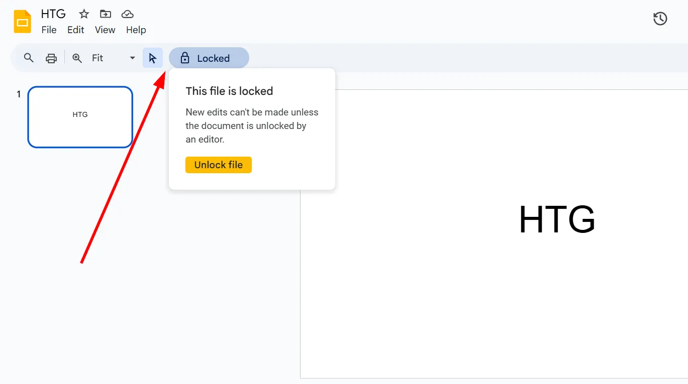 Tài liệu Google Trang trình bày bị khóa, hiển thị thông báo &quot;Tệp bị khóa&quot;