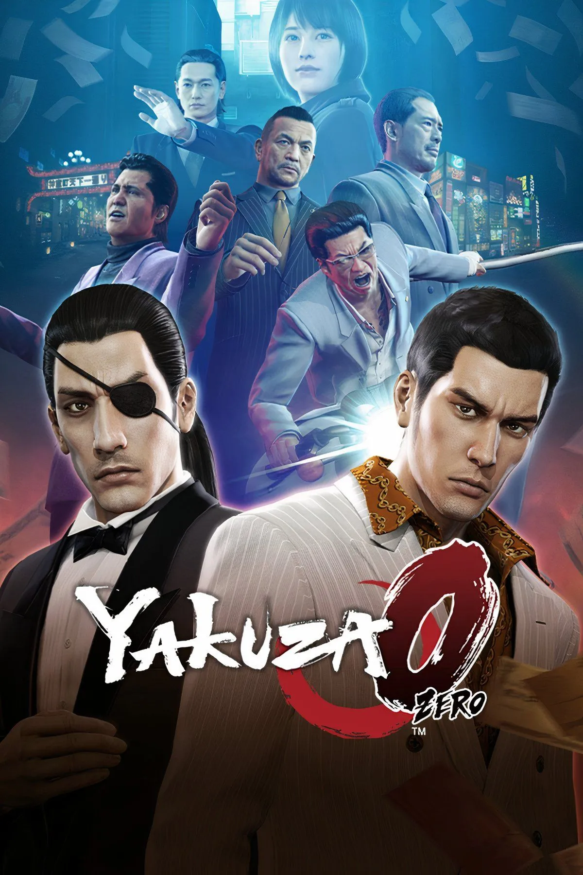 Tập hợp các cảnh chiến đấu và khám phá trong game Yakuza 0, mô tả lối chơi hành động RPG của game.