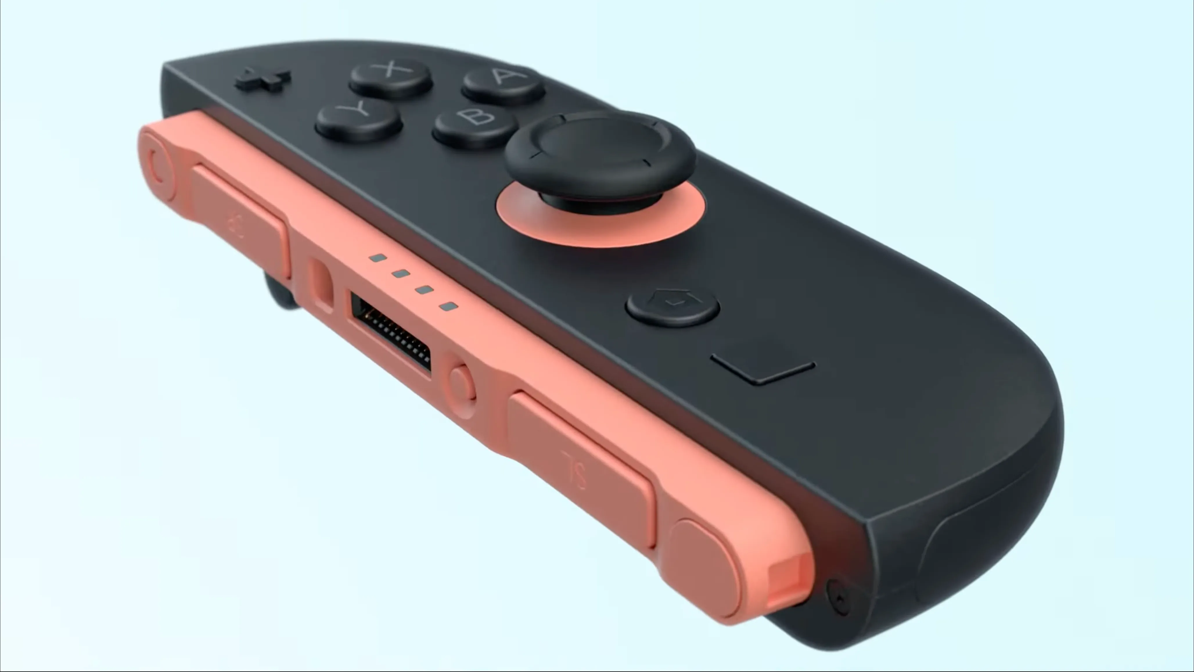 Tay cầm Joy-Con của Nintendo Switch 2 với các nút SL và SR bằng kim loại lớn hơn.