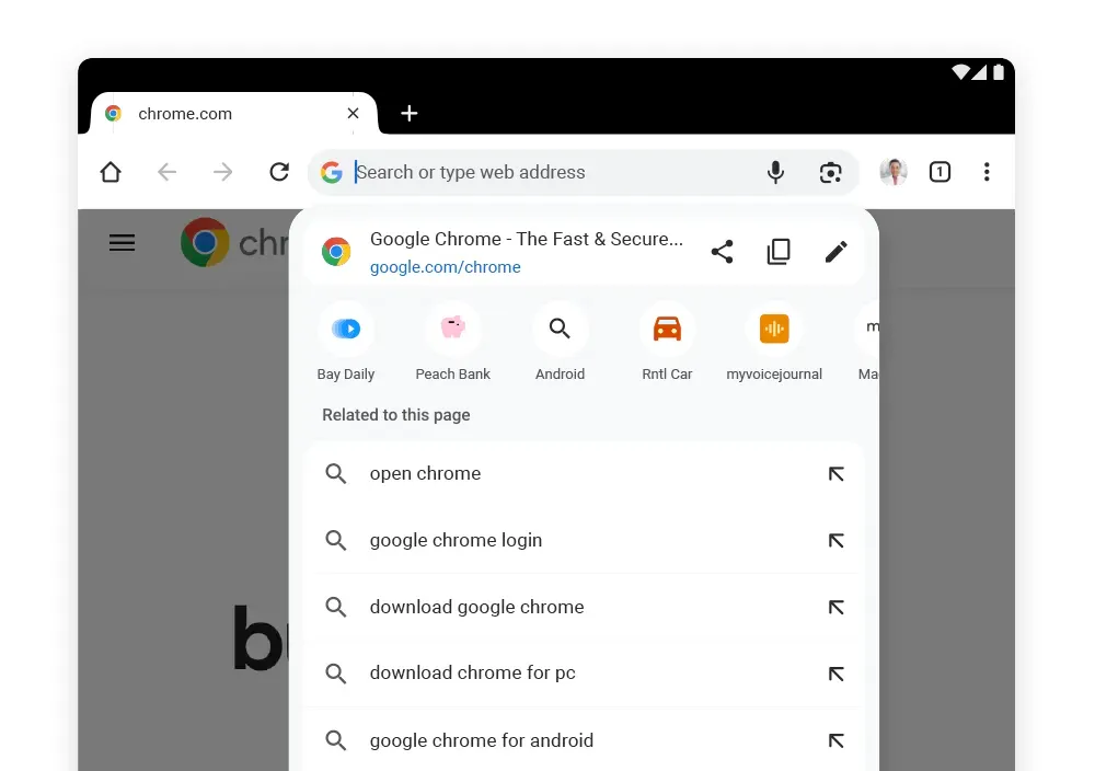 Thanh địa chỉ Google Chrome được thiết kế lại trên máy tính bảng Android, tận dụng không gian màn hình lớn hơn