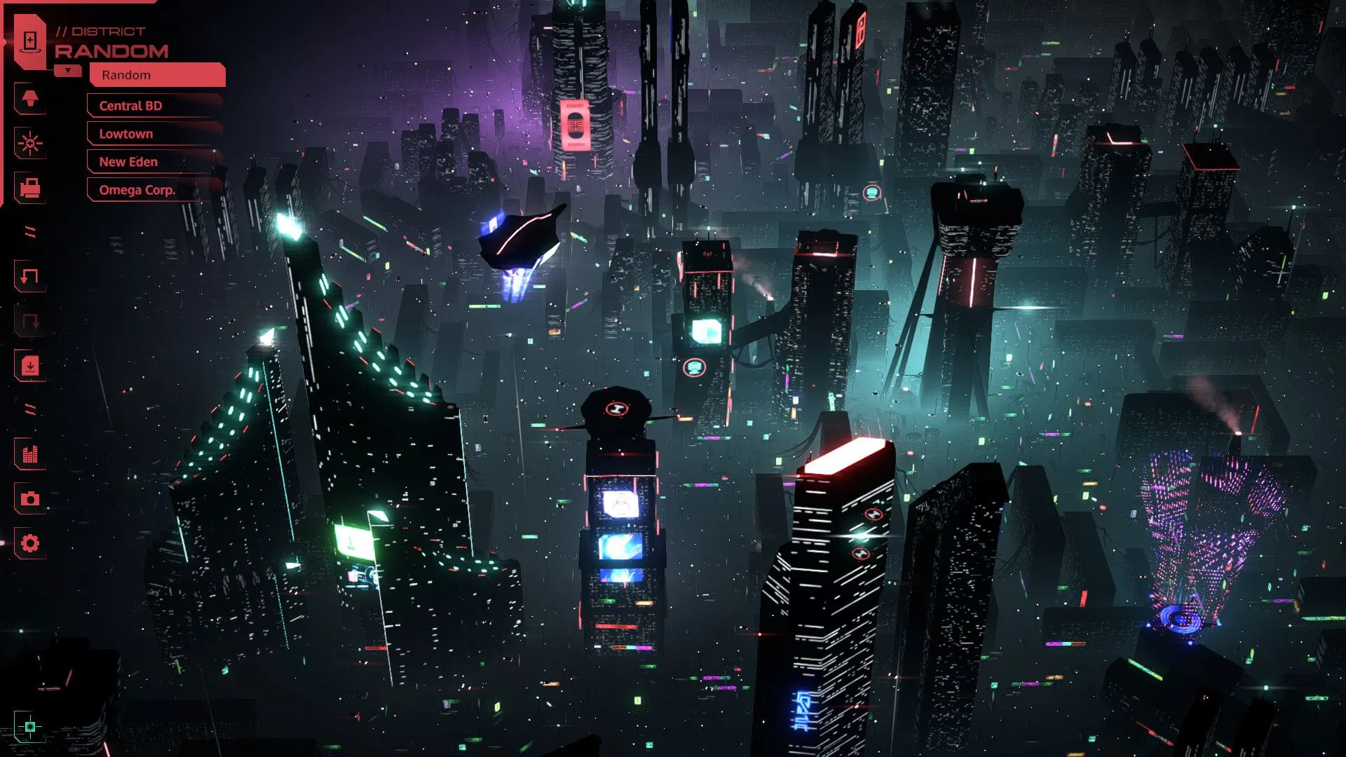 Thành phố Dystopika dưới tác động của bão bụi, thể hiện khả năng điều chỉnh thời tiết và không khí của game.