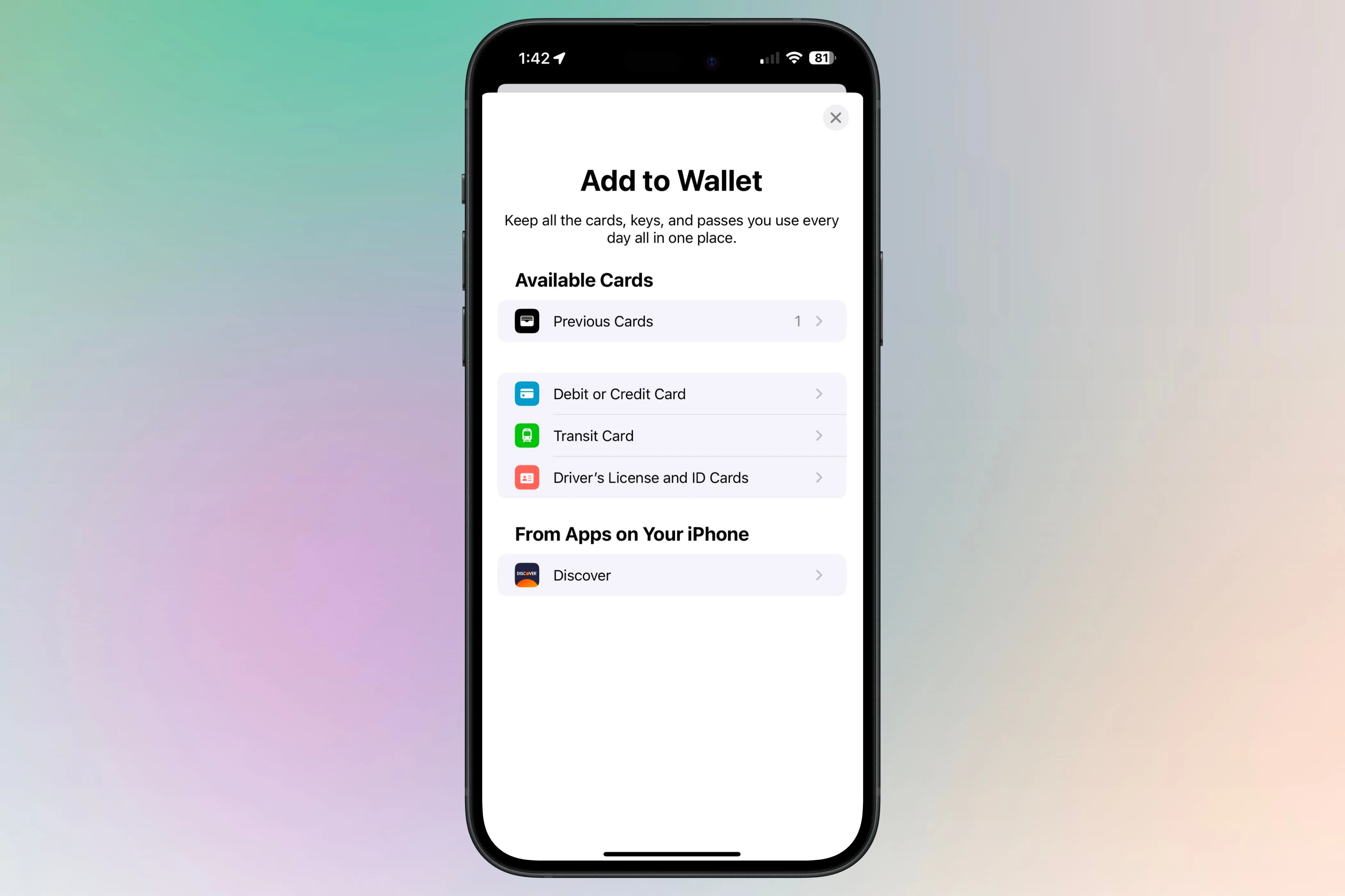 Thao tác thêm thẻ tín dụng hoặc ghi nợ vào Apple Wallet trên iPhone