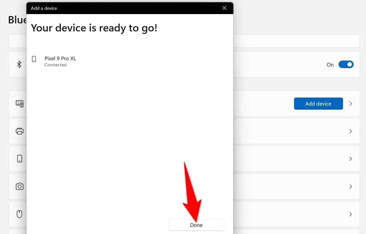 Thông báo xác nhận ghép nối thiết bị Bluetooth thành công với máy tính Windows 11