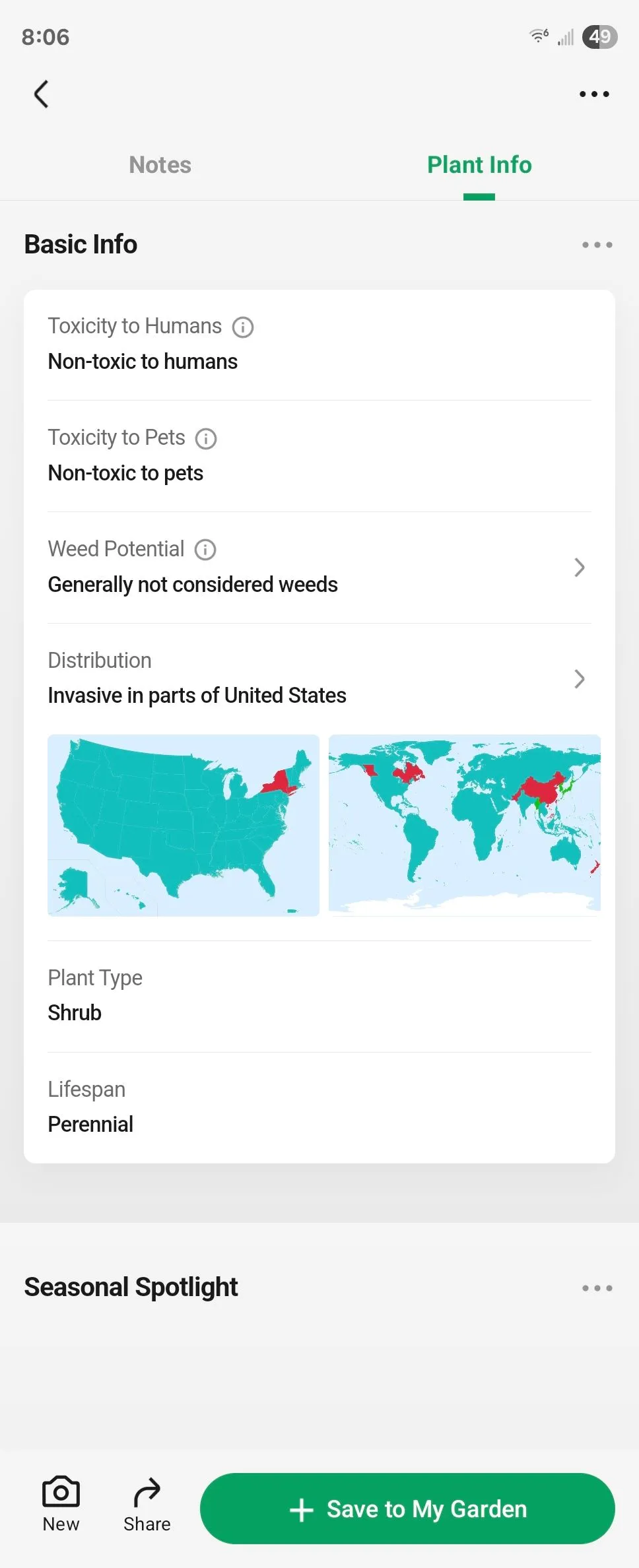 Thông tin cơ bản về cây hoa hồng đa thân trong giao diện ứng dụng PictureThis trên Android.