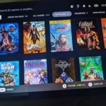 Thư viện game Steam hiển thị trên màn hình Steam Deck, minh họa giao diện người dùng của thiết bị chơi game cầm tay.