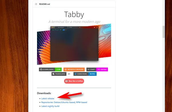 Tìm phần Downloads trong tệp README của dự án GitHub