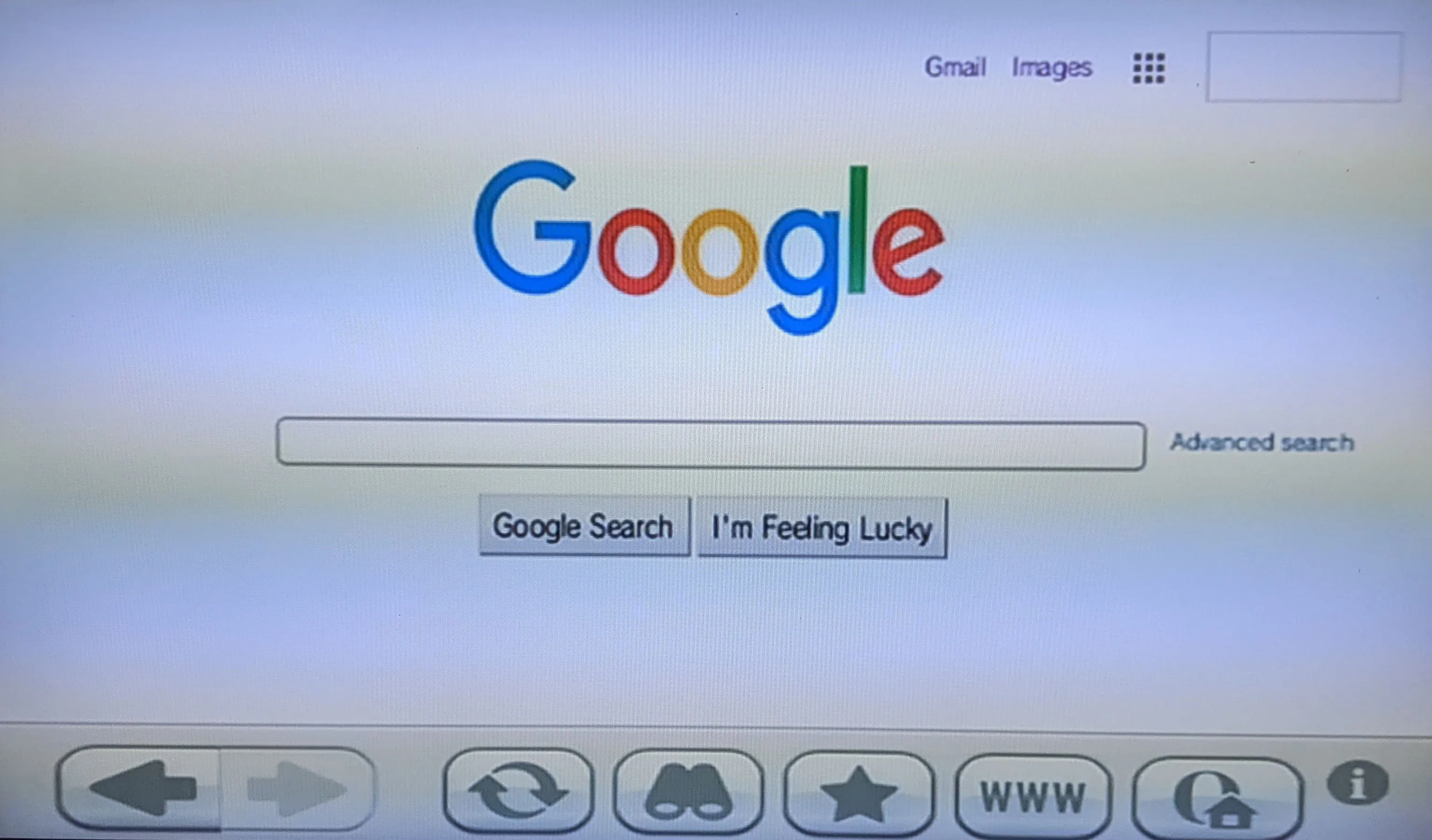 Trang chủ Google được hiển thị trên trình duyệt web của Wii