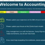 Trang chủ mẫu trong bảng tính Excel với tiêu đề, mô tả và các liên kết điều hướng.