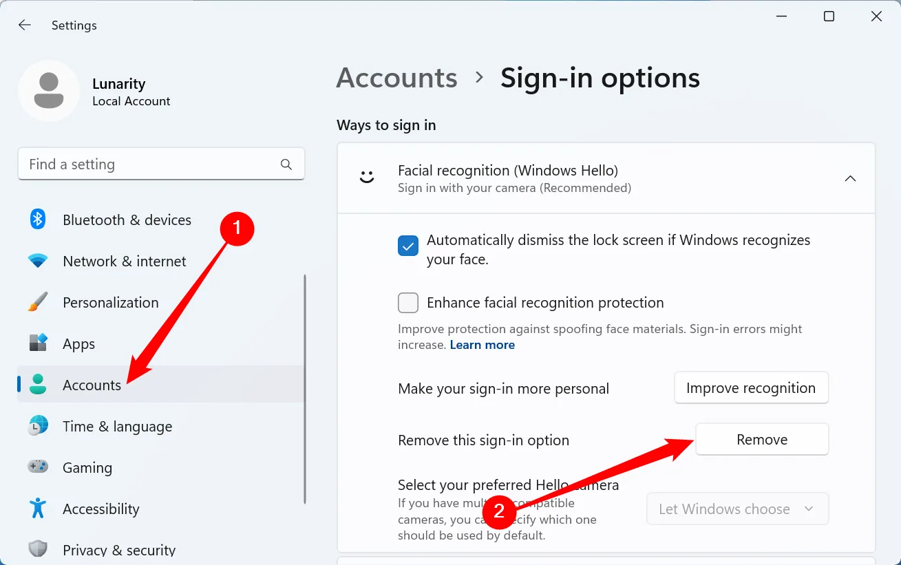 Trang &quot;Sign-in Options&quot; trong ứng dụng Cài đặt Windows 11, nơi quản lý các phương thức đăng nhập