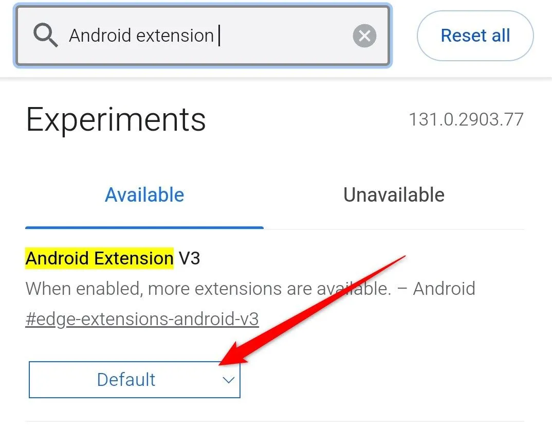 Trang thử nghiệm Edge với tùy chọn Android Extension