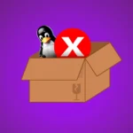 Tux Linux trong hộp, biểu tượng kính vỡ và lỗi, minh họa giảm rác thải điện tử khi sử dụng Linux.