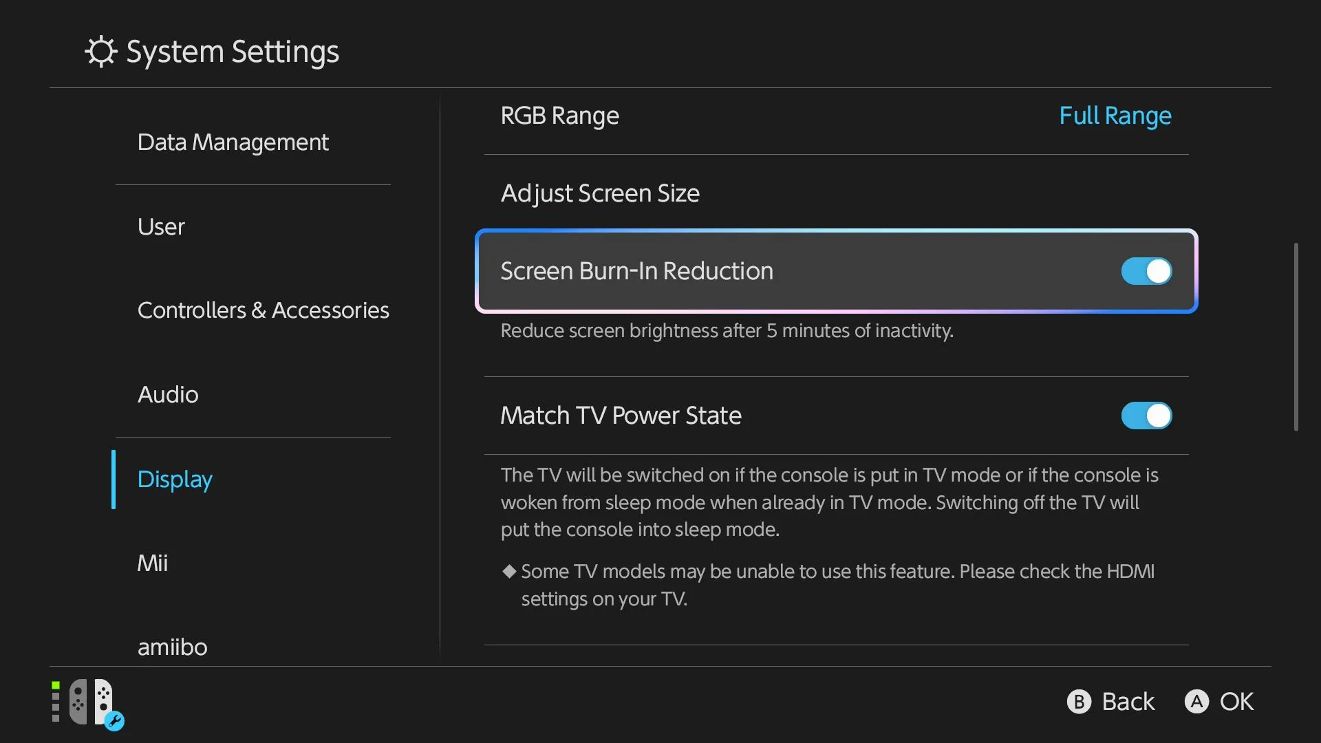 Tùy chọn tắt tính năng giảm cháy màn hình (Screen Burn-In Reduction) trên Nintendo Switch 2