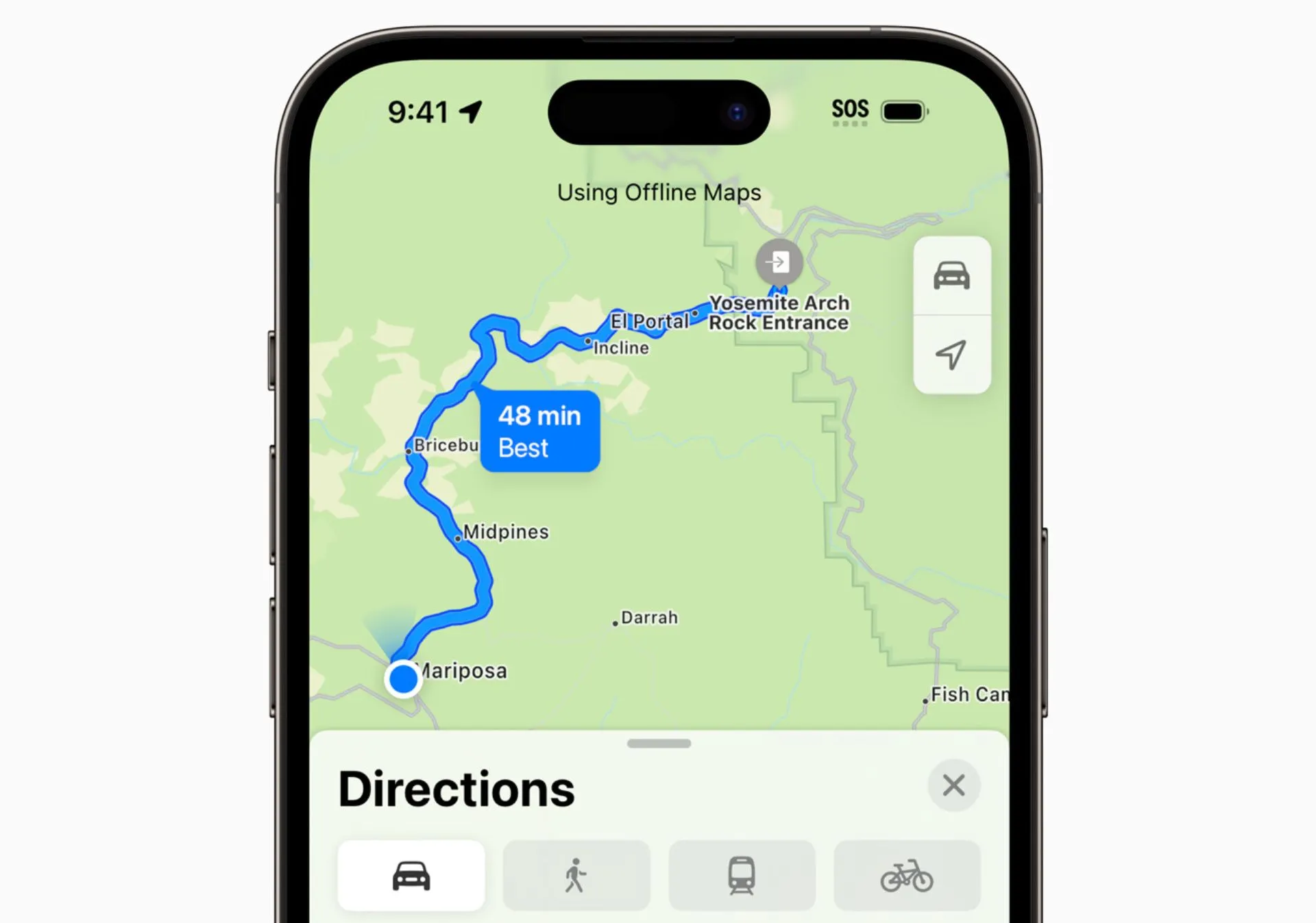 Ứng dụng Apple Maps trên iPhone đang hiển thị hướng dẫn ngoại tuyến, minh họa tính năng định vị trên thiết bị di động.