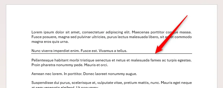 Ví dụ văn bản trong Microsoft Word đã áp dụng viền dưới (bottom border) để tạo thành đường kẻ ngang, cho thấy tính nhất quán.