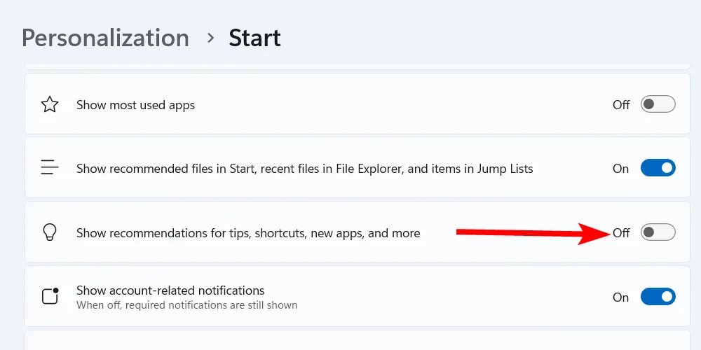Vô hiệu hóa các đề xuất quảng cáo trong Start Menu của Windows 11