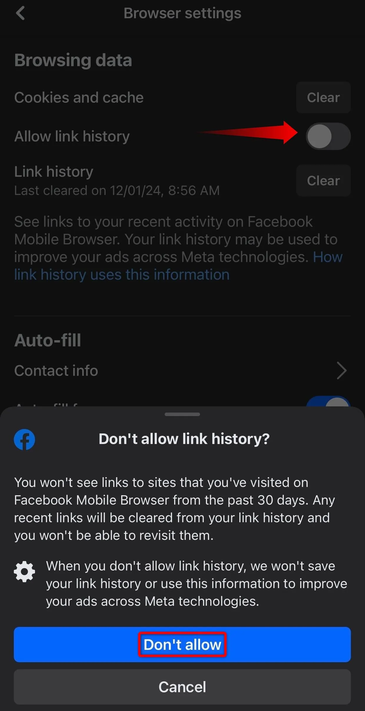 Vô hiệu hóa Lịch sử liên kết trên Facebook