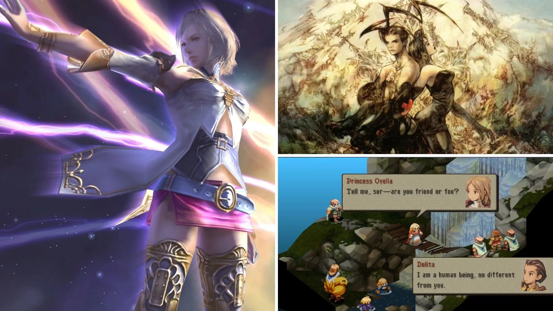 Vũ trụ Ivalice Alliance: Ashe từ Final Fantasy XII, công chúa và Delita từ Final Fantasy Tactics, cùng nhân vật chính Vagrant Story.