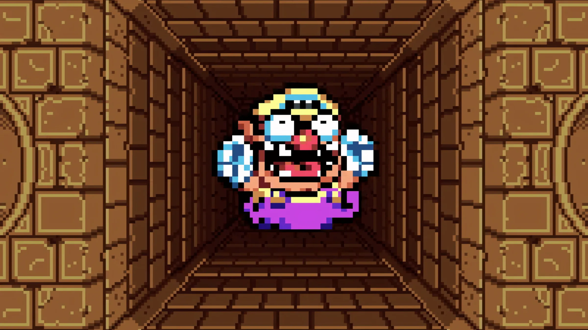 Wario đang thực hiện cú va chạm vai mạnh mẽ trong game Wario Land, biểu tượng cho phong cách hành động độc đáo của Wario Land.