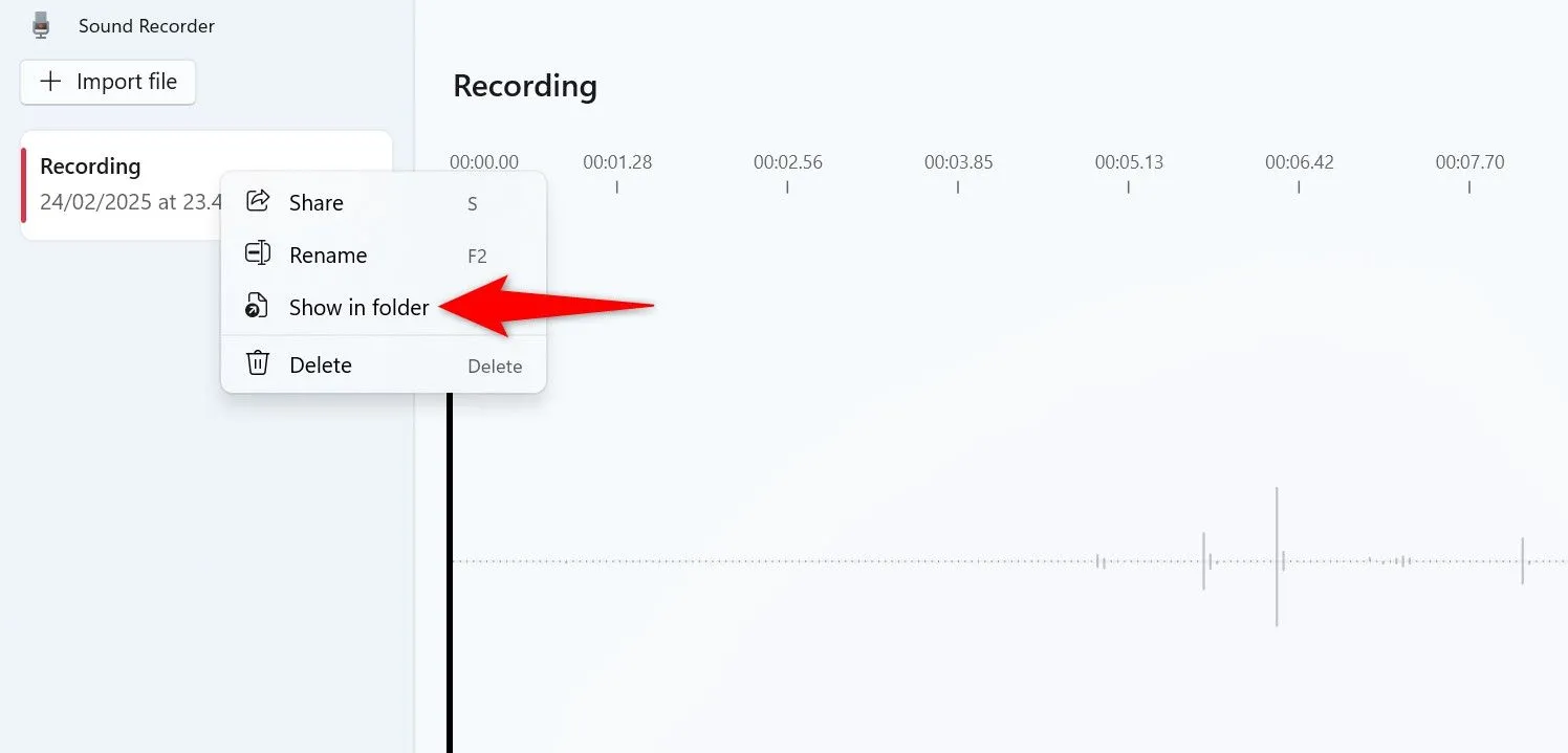 Xem file âm thanh đã ghi trong Sound Recorder hoặc truy cập thư mục lưu