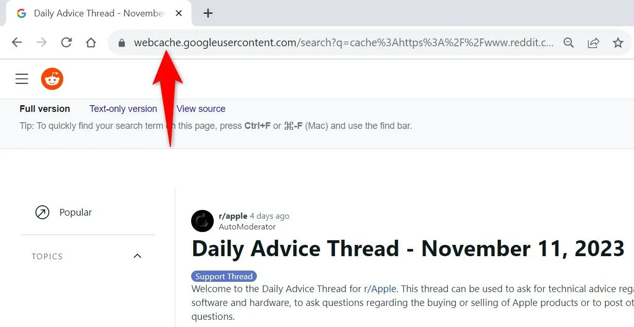 Xem phiên bản lưu trữ (cached) của bài đăng Reddit trên Google Search