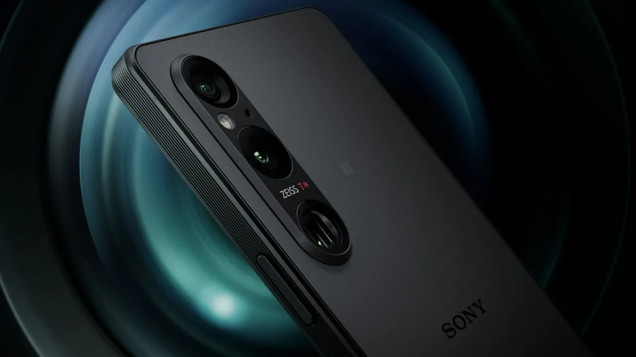 Xperia 1 V trên nền cách điệu.